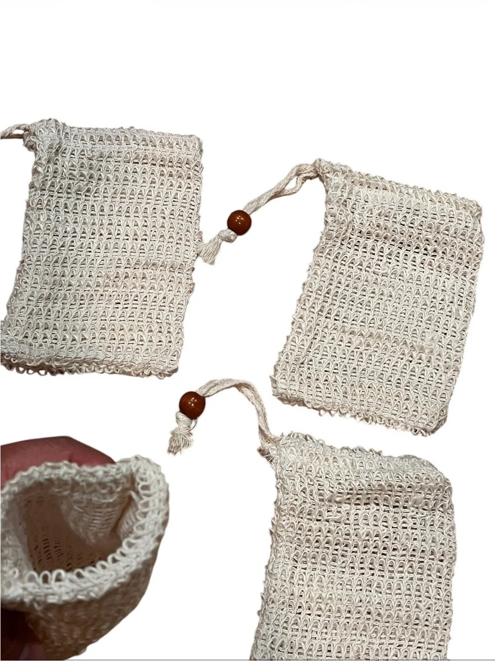 Handmade Crochet Drawstring Soap Bags - Natural Cream